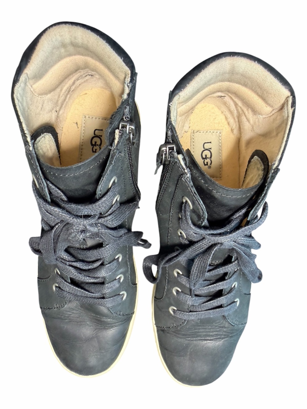 UGG Gradie High Top Sneakers Black Leather Side Zip Women’s 8.5 Style 1014607 - Picture 6 of 11